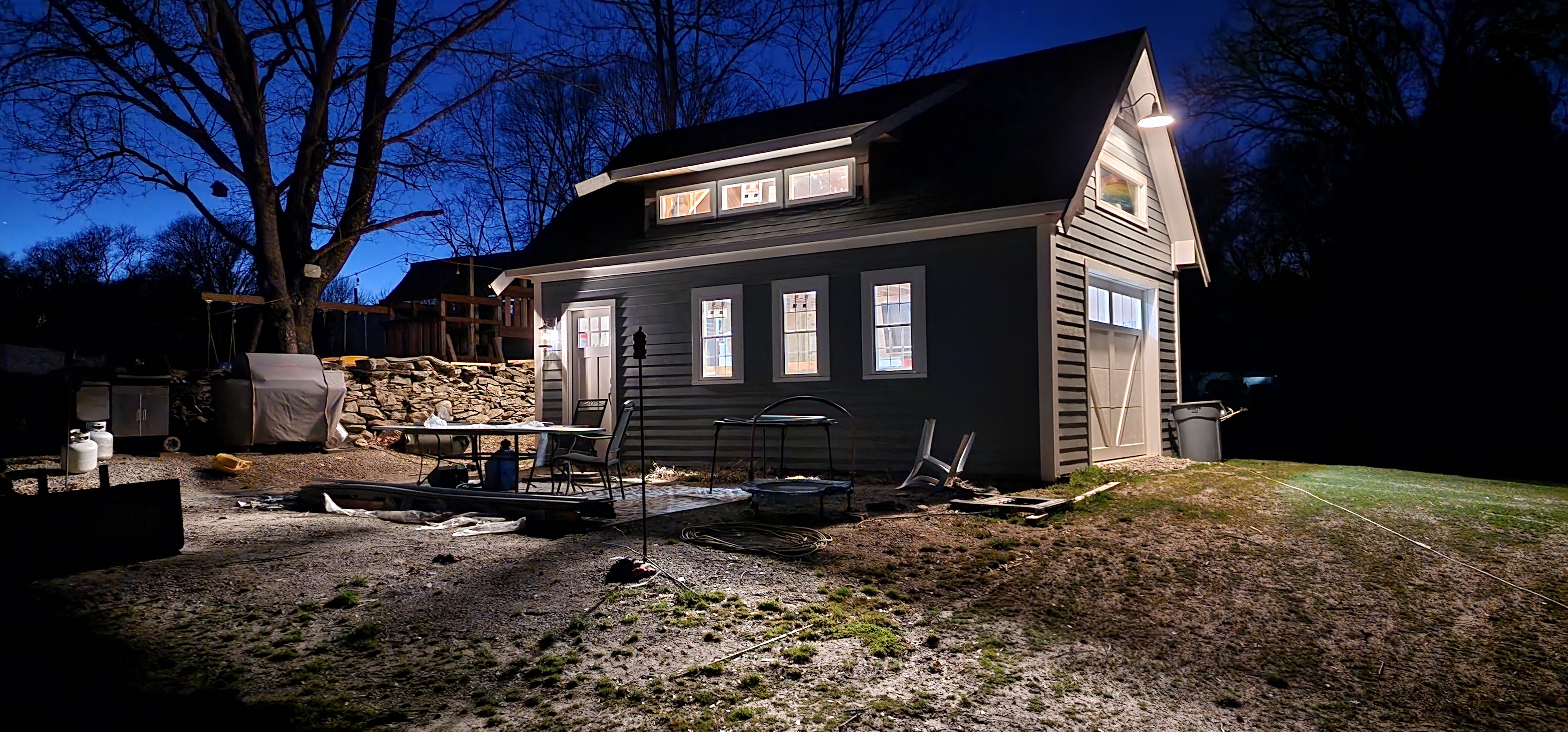 Custom building exterior at night